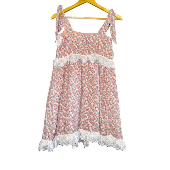 NWT La February Ditzy Floral Baby Doll Dress Small Lace Trim Pink Cottagecore - Picture 8 of 12